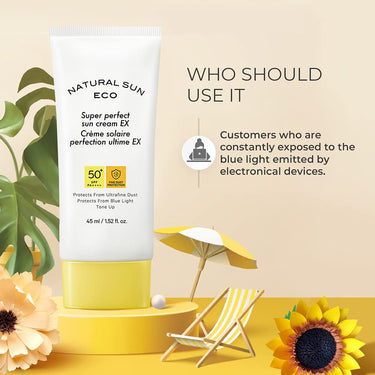 The Face Shop Naturalsun Eco Super Perfect Unisex Sun Cream | Sunscreen with SPF 50+ PA +++ | Protection from UVA and UVB rays, blue light & digital devices | Suitable for all skin types 45ml
